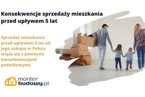 Rodzina z dziećmi wchodzi do nowego mieszkania z kartonami. Dowiedz się, jaki podatek od sprzedaży mieszkania przed upływem 5 lat.