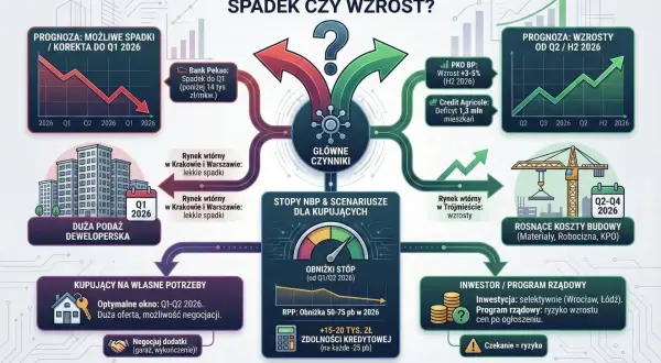 Prognozy cen mieszkań w Polsce na 2026: spadki lub wzrosty. Kluczowe czynniki i scenariusze dla kupujących.