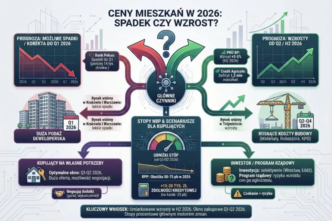 Prognozy cen mieszkań w Polsce na 2026: spadki lub wzrosty. Kluczowe czynniki i scenariusze dla kupujących.
