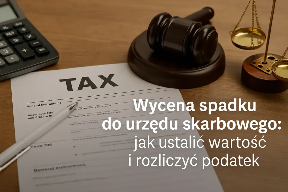 Formularz podatkowy, młotek sędziowski i waga szalkowa. Dowiedz się, ile wynosi podatek od spadku mieszkania i jak go rozliczyć.