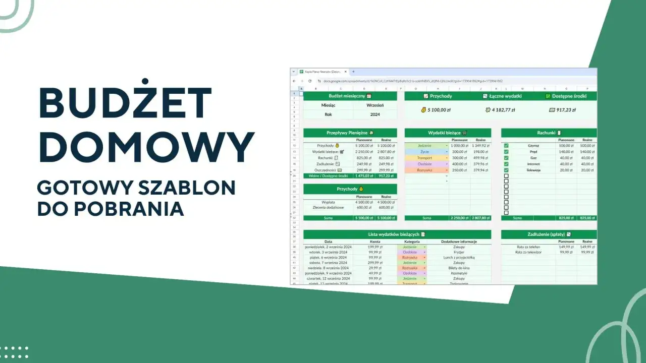 Gotowy szablon budżetu domowego, który pomoże Ci zaplanować, jak uzbierać na mieszkanie. Analiza wydatków i przychodów.