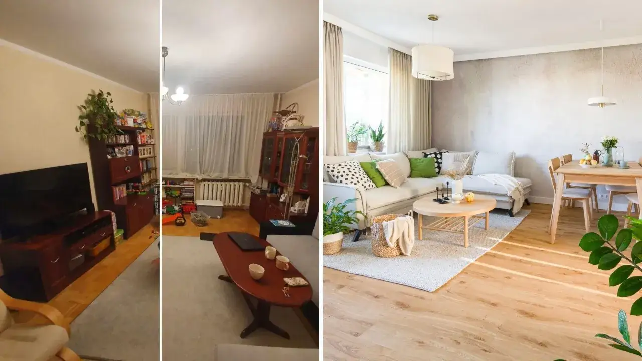Przed i po metamorfozie salonu w bloku z wielkiej płyty. Zobacz, jak zmieniło się wnętrze!