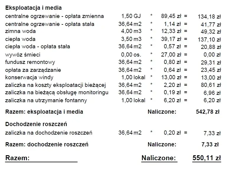 obliczanie opłaty eksploatacyjnej wzór