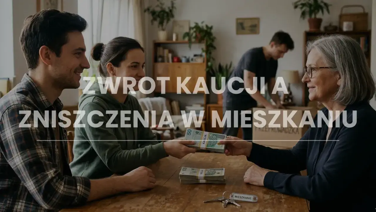 Para przekazuje pieniądze właścicielce, co może być związane z rozliczeniem kaucji przy wyprowadzce bez umowy.