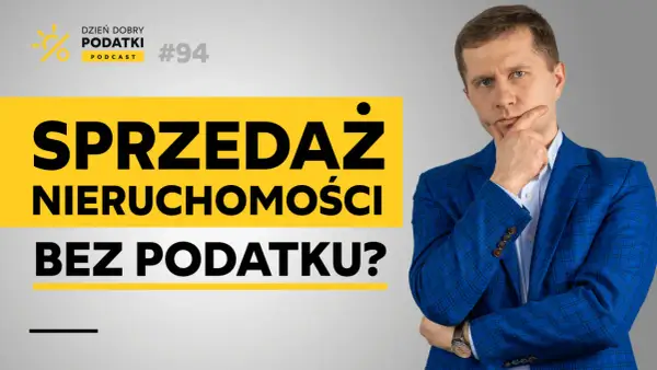 Mężczyzna w garniturze zastanawia się, po jakim czasie można sprzedać mieszkanie bez podatku. Podcast "Dzień Dobry Podatki".